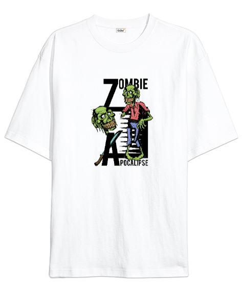 Tisho - Zombi - Zombie Beyaz Oversize Unisex Tişört