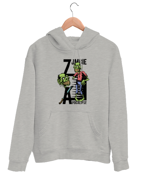 Tisho - Zombi - Zombie Gri Unisex Kapşonlu Sweatshirt