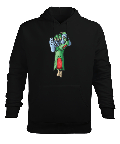 Zombie Gamer Siyah Erkek Kapüşonlu Hoodie Sweatshirt