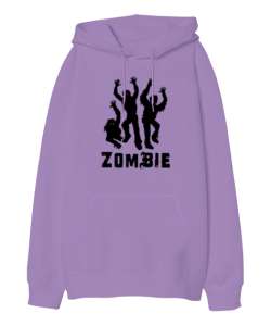 Zombies - Zombiler Lila Oversize Unisex Kapüşonlu Sweatshirt