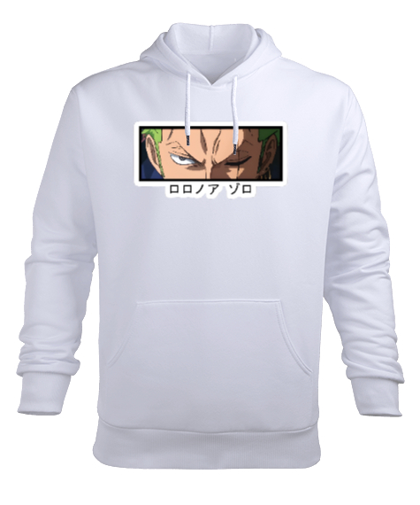 Zoro Göz Baskılı Beyaz Erkek Kapüşonlu Hoodie Sweatshirt