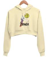 Zumba Dans Spor Love Krem Kadın Crop Hoodie Kapüşonlu Sweatshirt - Thumbnail