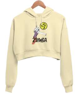 Zumba Dans Spor Love Krem Kadın Crop Hoodie Kapüşonlu Sweatshirt