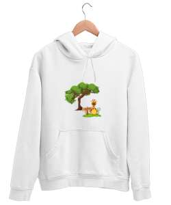 zürafa Beyaz Unisex Kapşonlu Sweatshirt