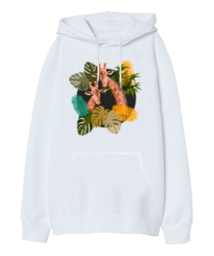 Zürafa desenli Oversize Unisex Kapüşonlu Sweatshirt