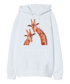 Zürafa desenli Oversize Unisex Kapüşonlu Sweatshirt